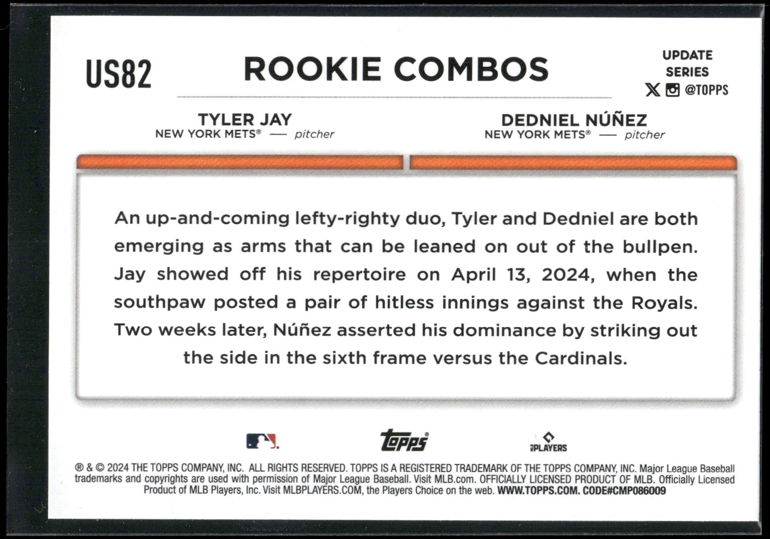 2024 Topps Update #US82 Dedniel Nunez / Tyler Jay RCOM,