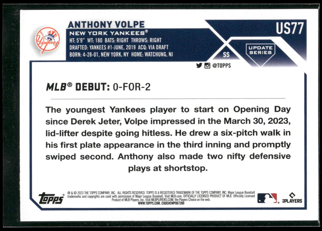 2023 Topps Update #US77 Anthony Volpe