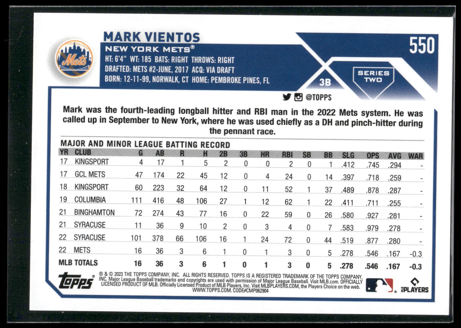 2023 Topps #550 Mark Vientos