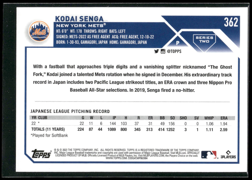 2023 Topps #362 Kodai Senga