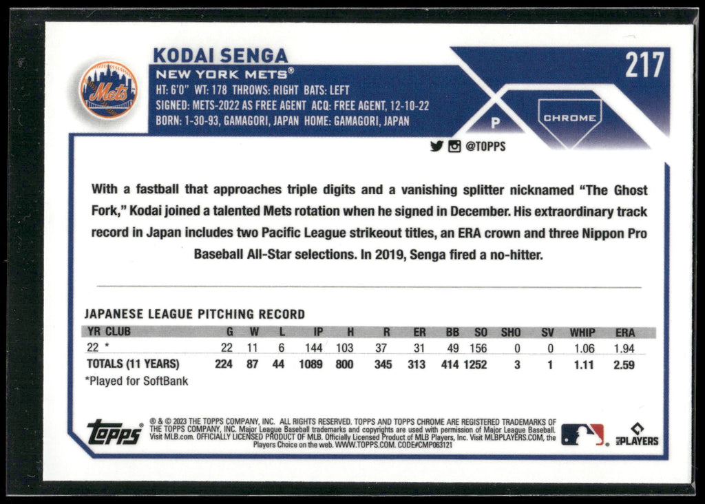 2023 Topps Chrome #217 Kodai Senga
