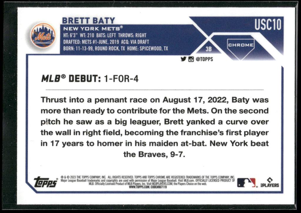 2023 Topps Chrome Update #USC10 Brett Baty
