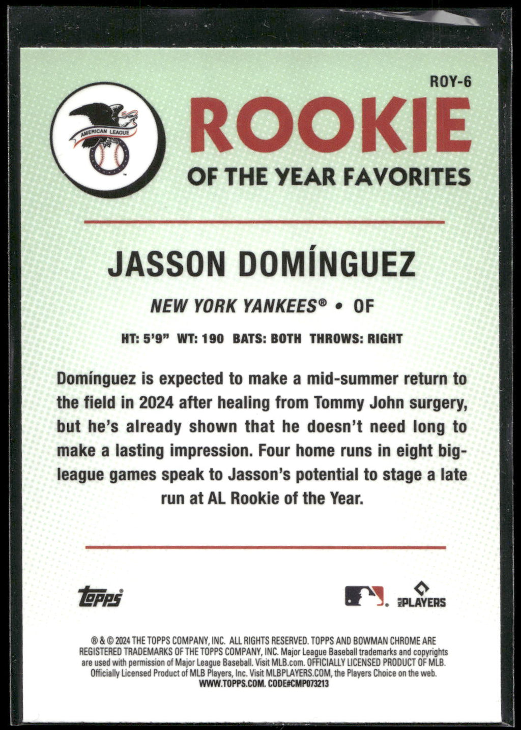 2024 Bowman #ROY-6 Jasson Dominguez Rookie of the Year Favorites