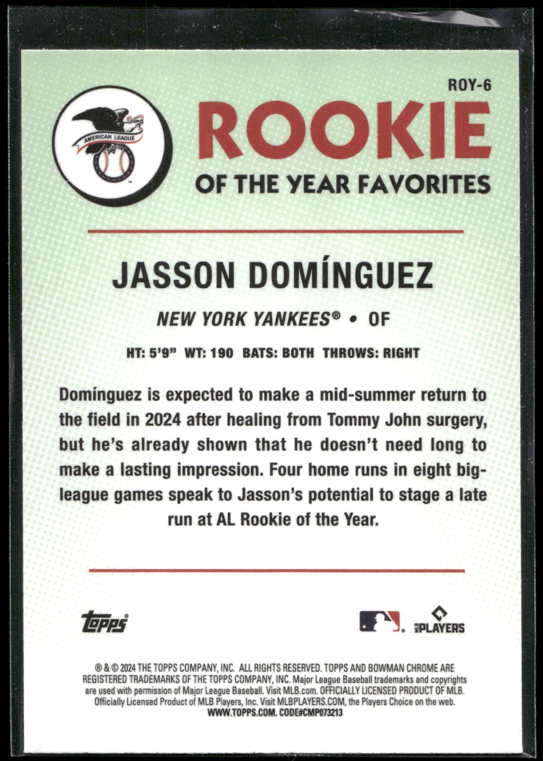 2024 Bowman #ROY-6 Jasson Dominguez Rookie of the Year Favorites