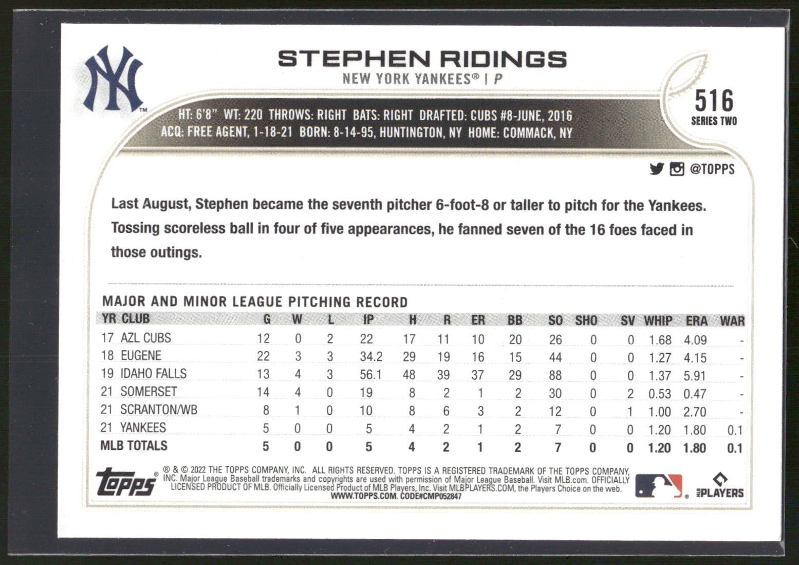 2022 Topps #516 Stephen Ridings