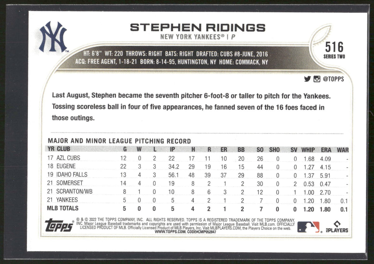 2022 Topps #516 Stephen Ridings