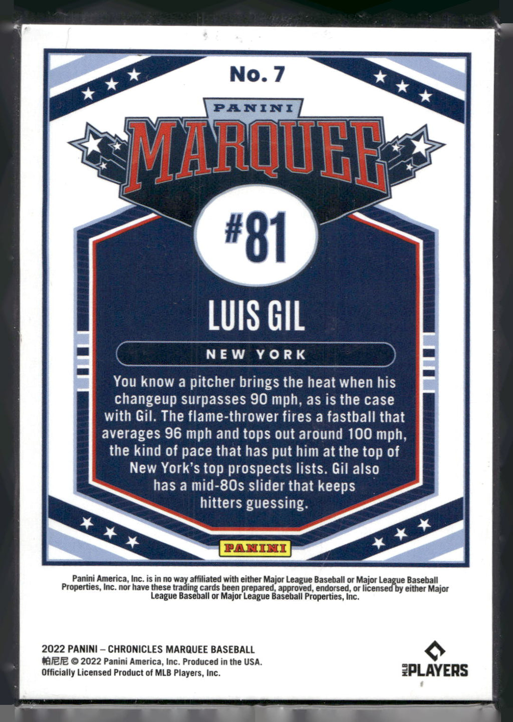 2022 Panini Chronicles #7 Luis Gil Marquee
