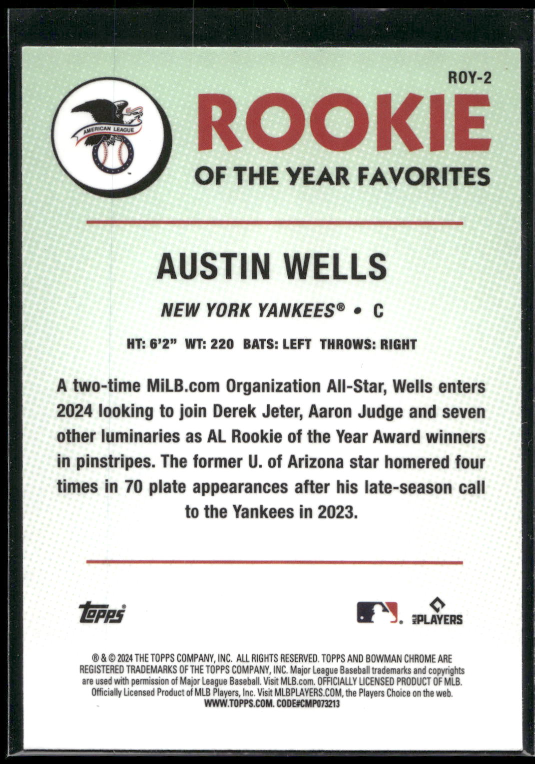 2024 Bowman #ROY-2 Austin Wells Rookie of the Year Favorites