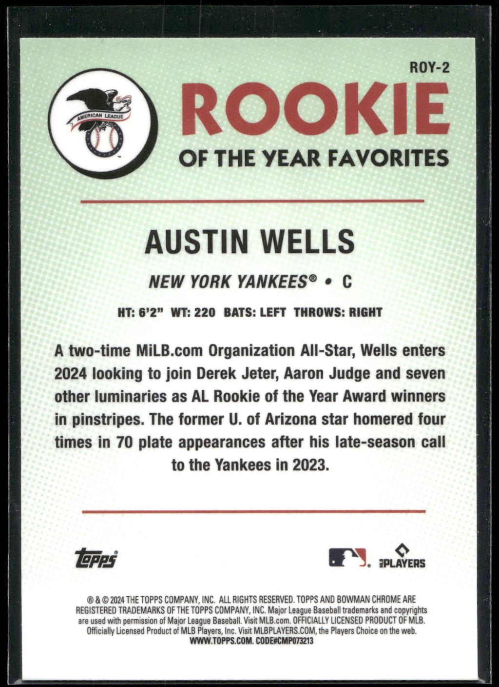 2024 Bowman #ROY-2 Austin Wells Rookie of the Year Favorites