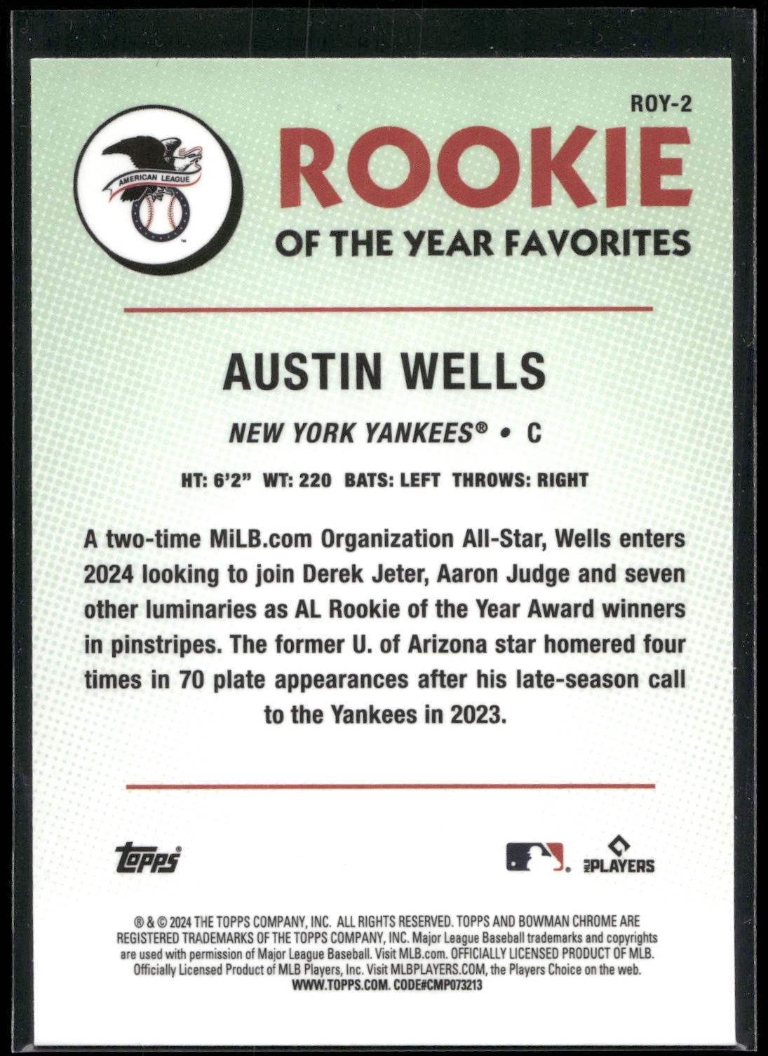 2024 Bowman #ROY-2 Austin Wells Rookie of the Year Favorites