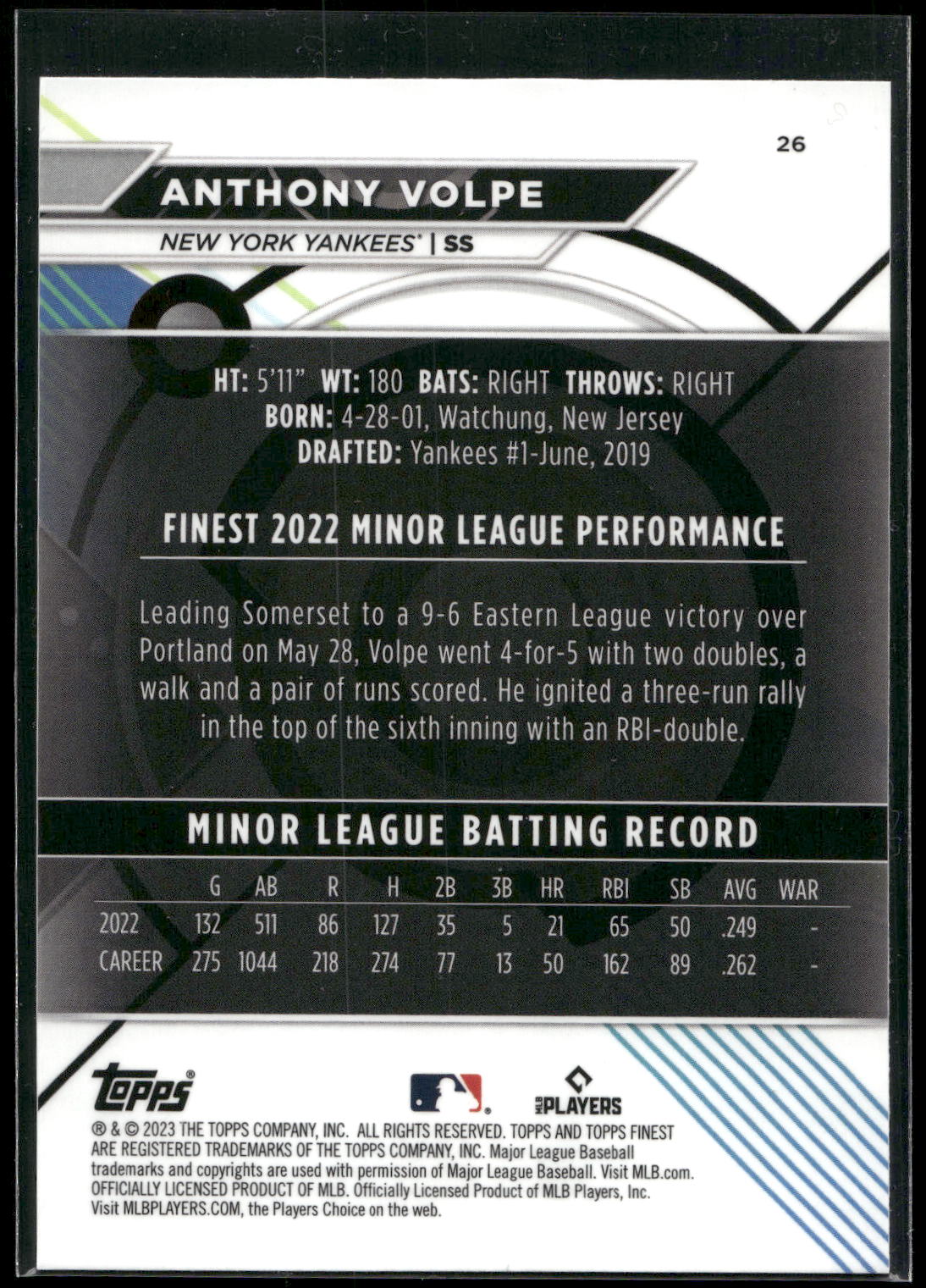 2023 Finest #26 Anthony Volpe