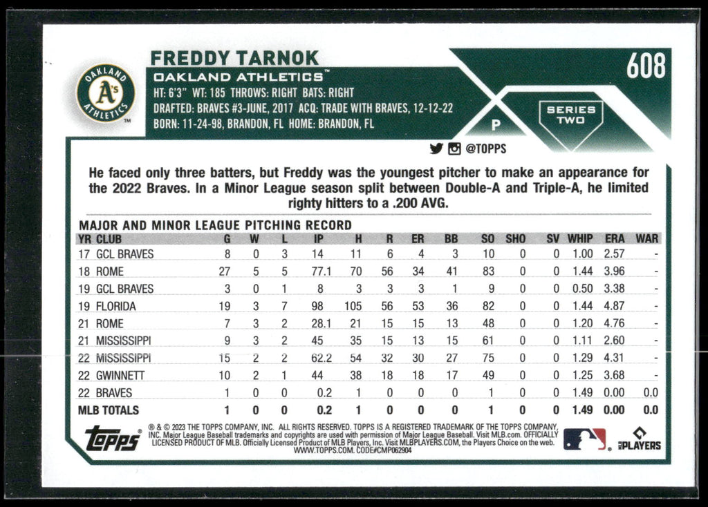 2023 Topps #608 Freddy Tarnok