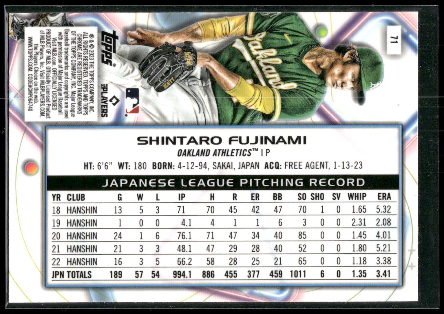 2023 Topps Chrome Cosmic #71 Shintaro Fujinami