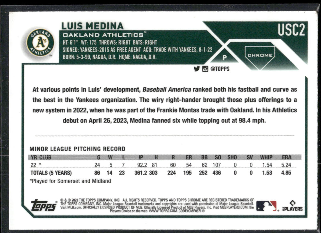 2023 Topps Chrome Update #USC2 Luis Medina Sepia