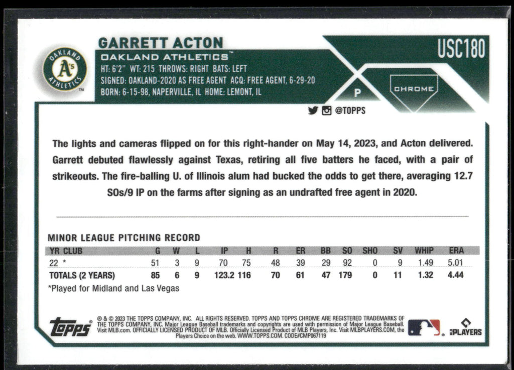 2023 Topps Chrome Update #USC180 Garrett Acton