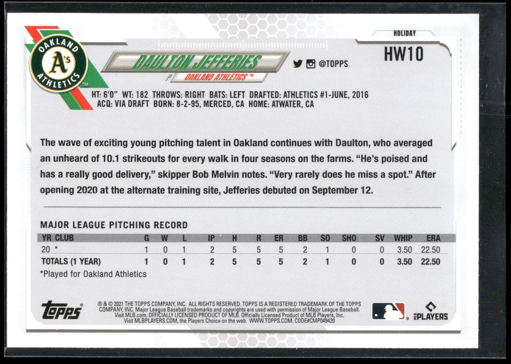 2021 Topps Holiday #HW10 Daulton Jefferies
