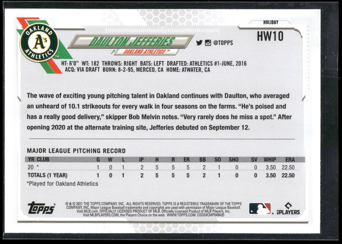 2021 Topps Holiday #HW10 Daulton Jefferies
