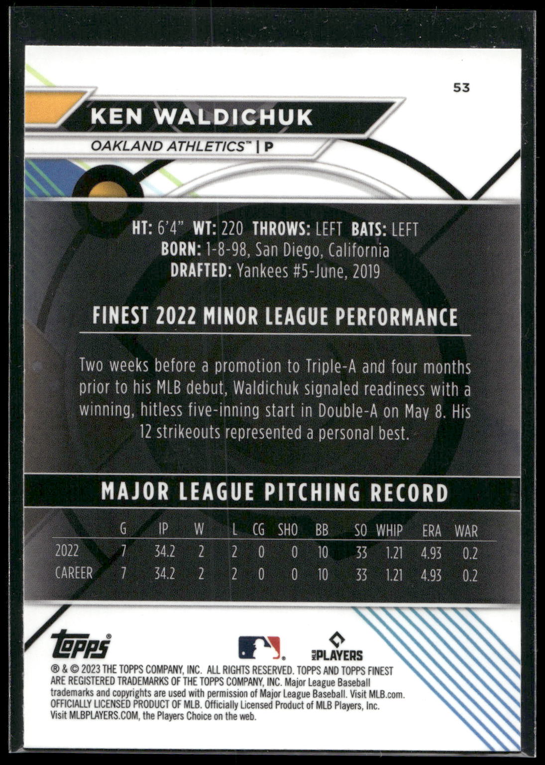 2023 Finest #53 Ken Waldichuk