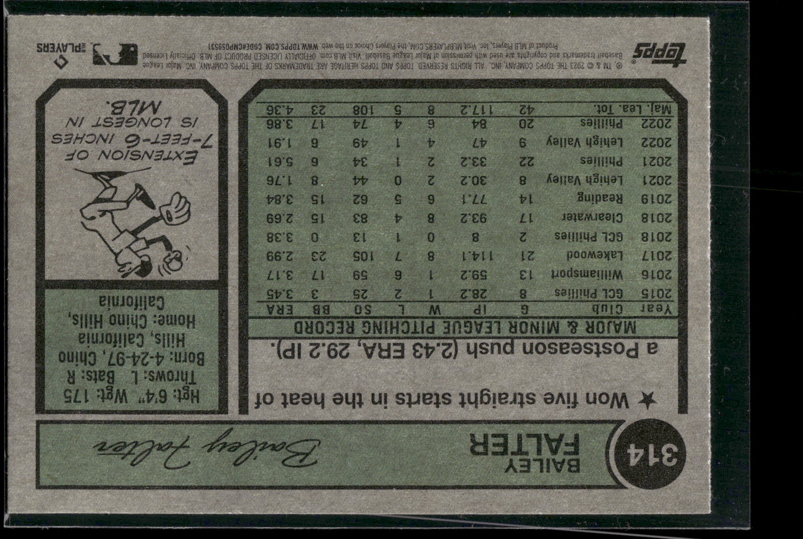 2023 Topps Heritage #314 Bailey Falter