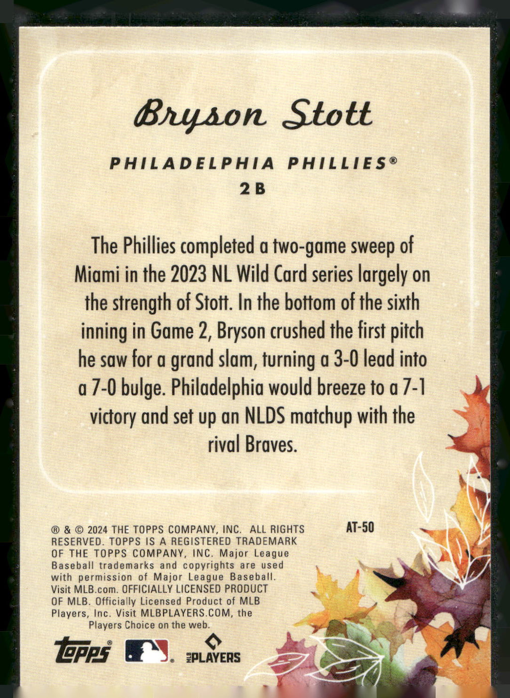 2024 Topps Update #AT-50 Bryson Stott Autumn Tales