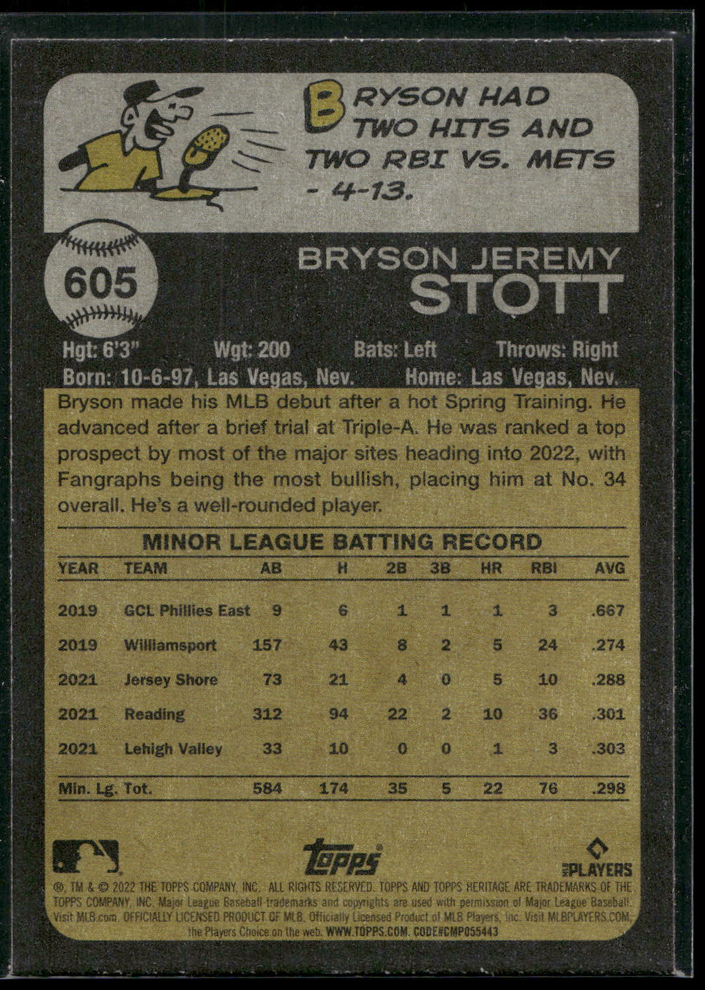 2022 Topps Heritage #605 Bryson Stott