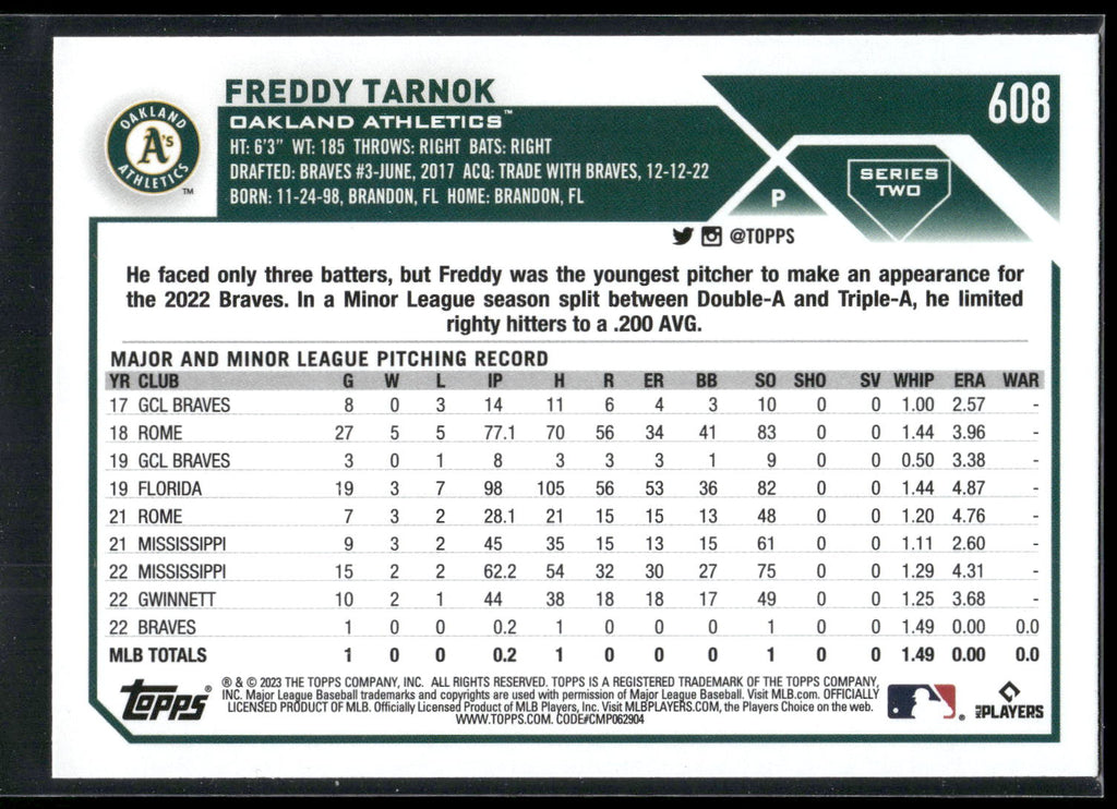 2023 Topps #608 Freddy Tarnok