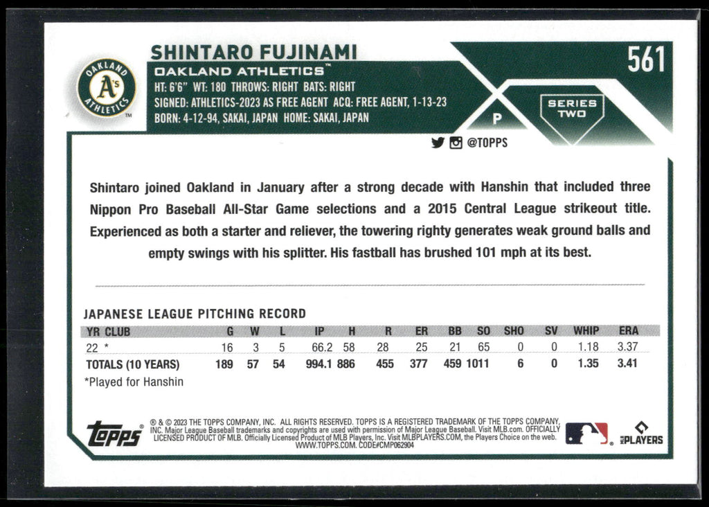 2023 Topps #561 Shintaro Fujinami