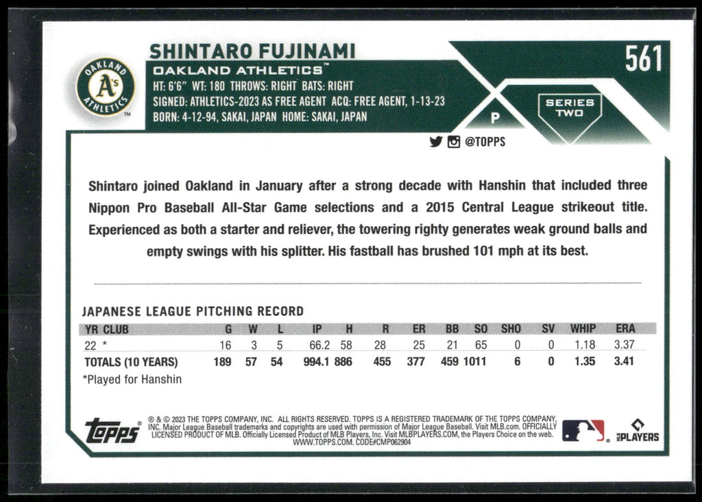 2023 Topps #561 Shintaro Fujinami