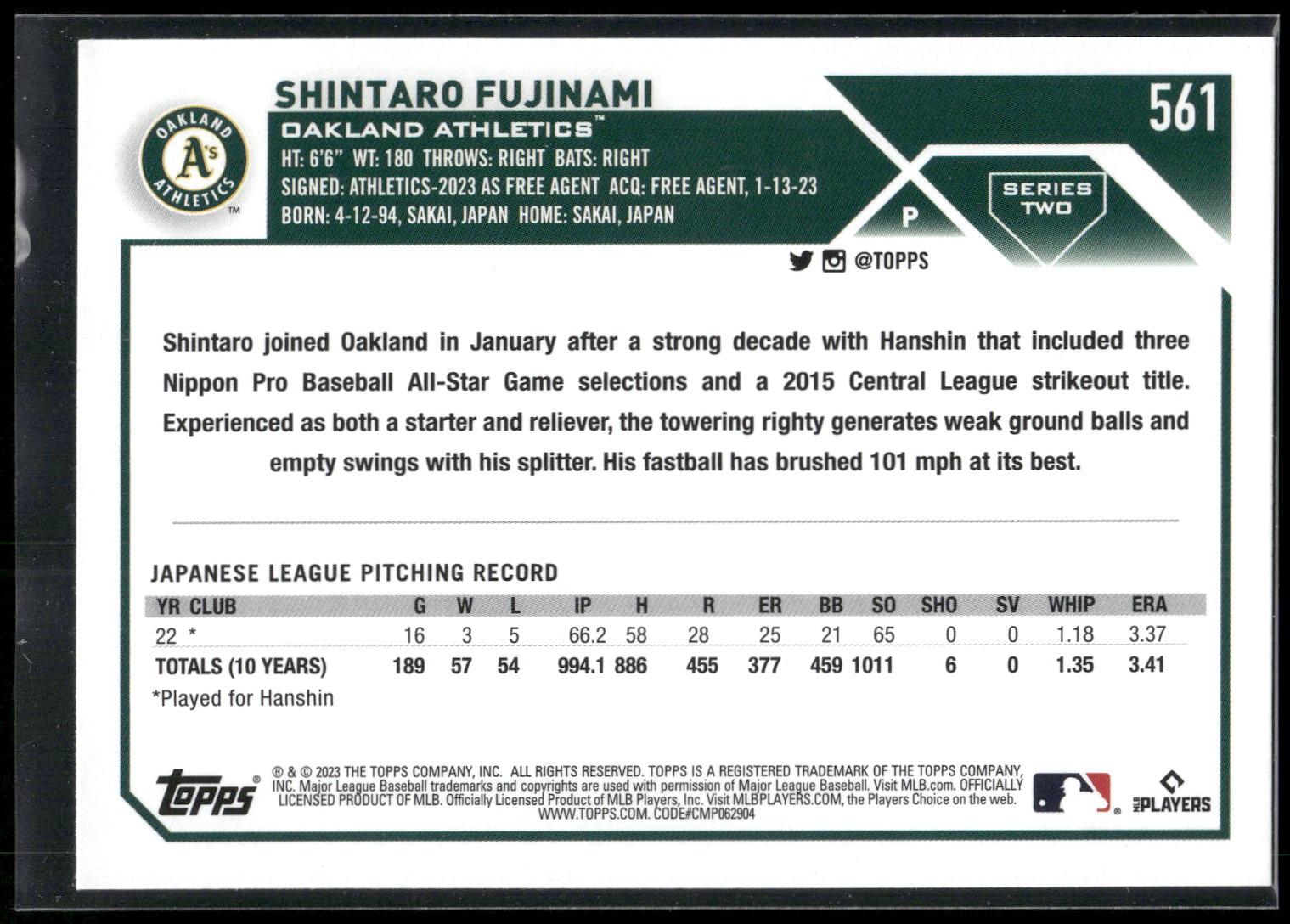 2023 Topps #561 Shintaro Fujinami