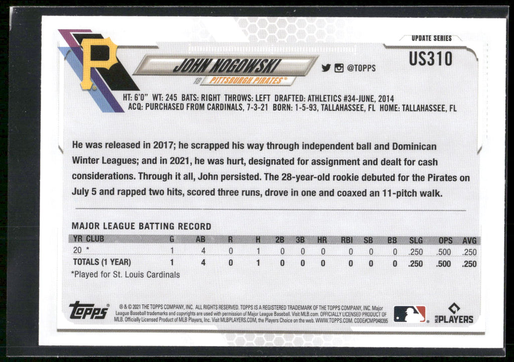2021 Topps Update #US310 John Nogowski
