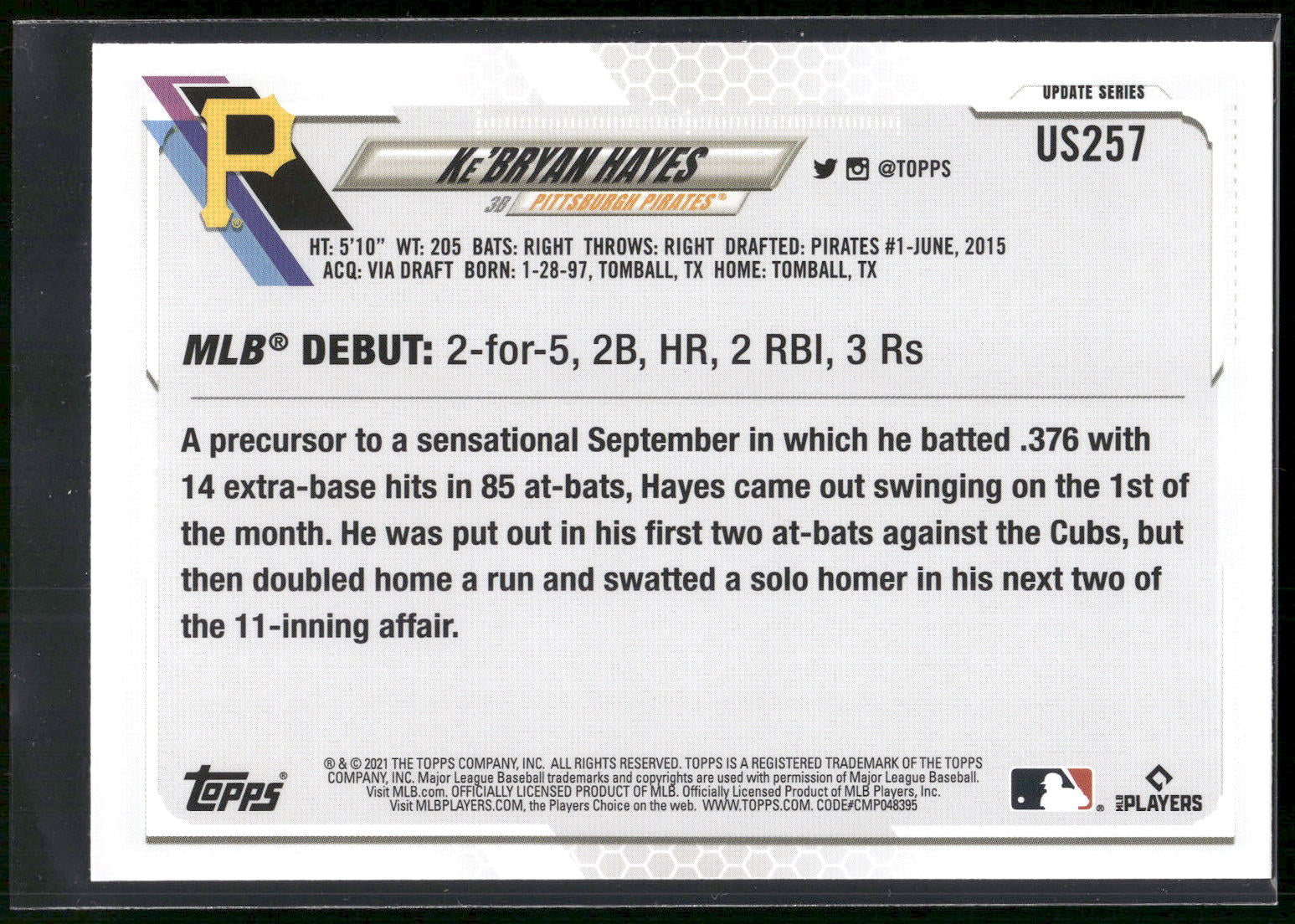 2021 Topps Update #US257 Ke'Bryan Hayes