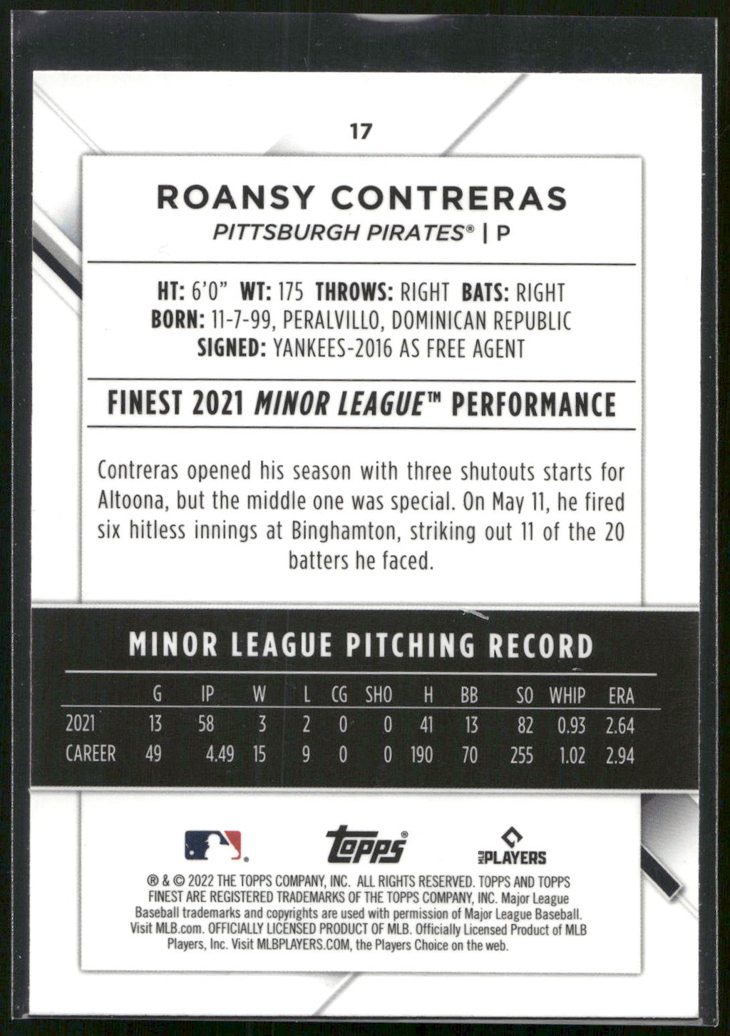 2022 Finest #17 Roansy Contreras