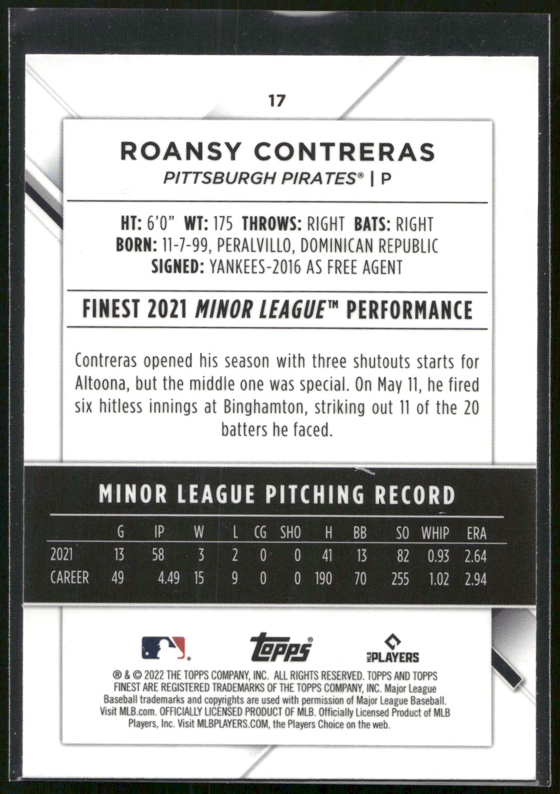 2022 Finest #17 Roansy Contreras