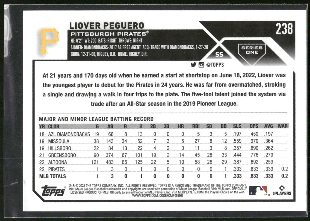 2023 Topps #238 Liover Peguero