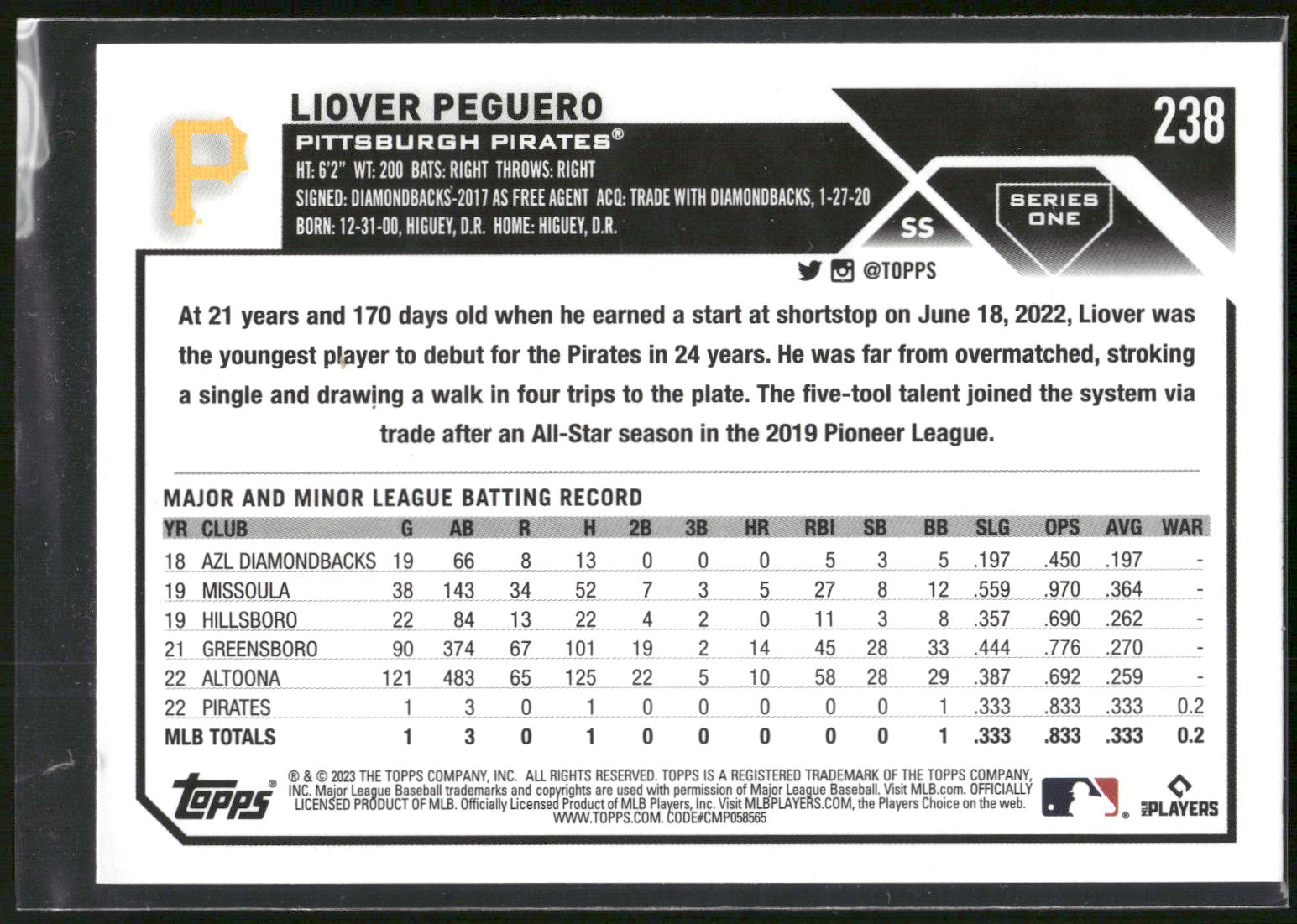 2023 Topps #238 Liover Peguero