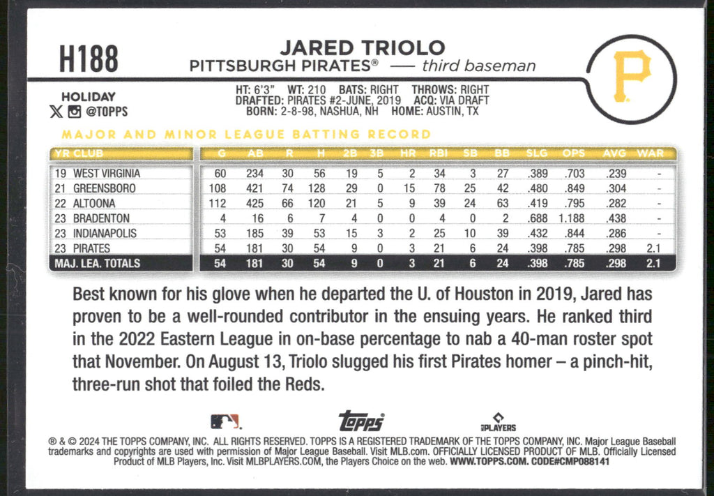 2024 Topps Holiday #H188 Jared Triolo