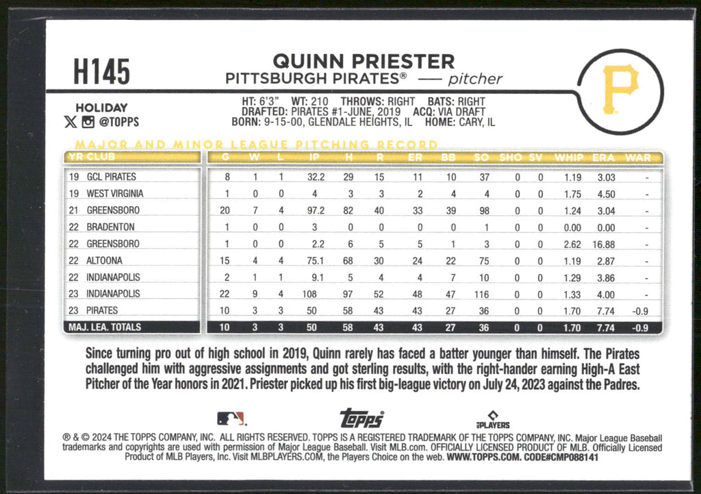 2024 Topps Holiday #H145 Quinn Priester