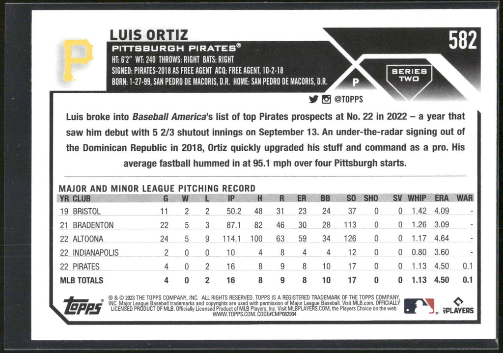 2023 Topps #582 Luis Ortiz