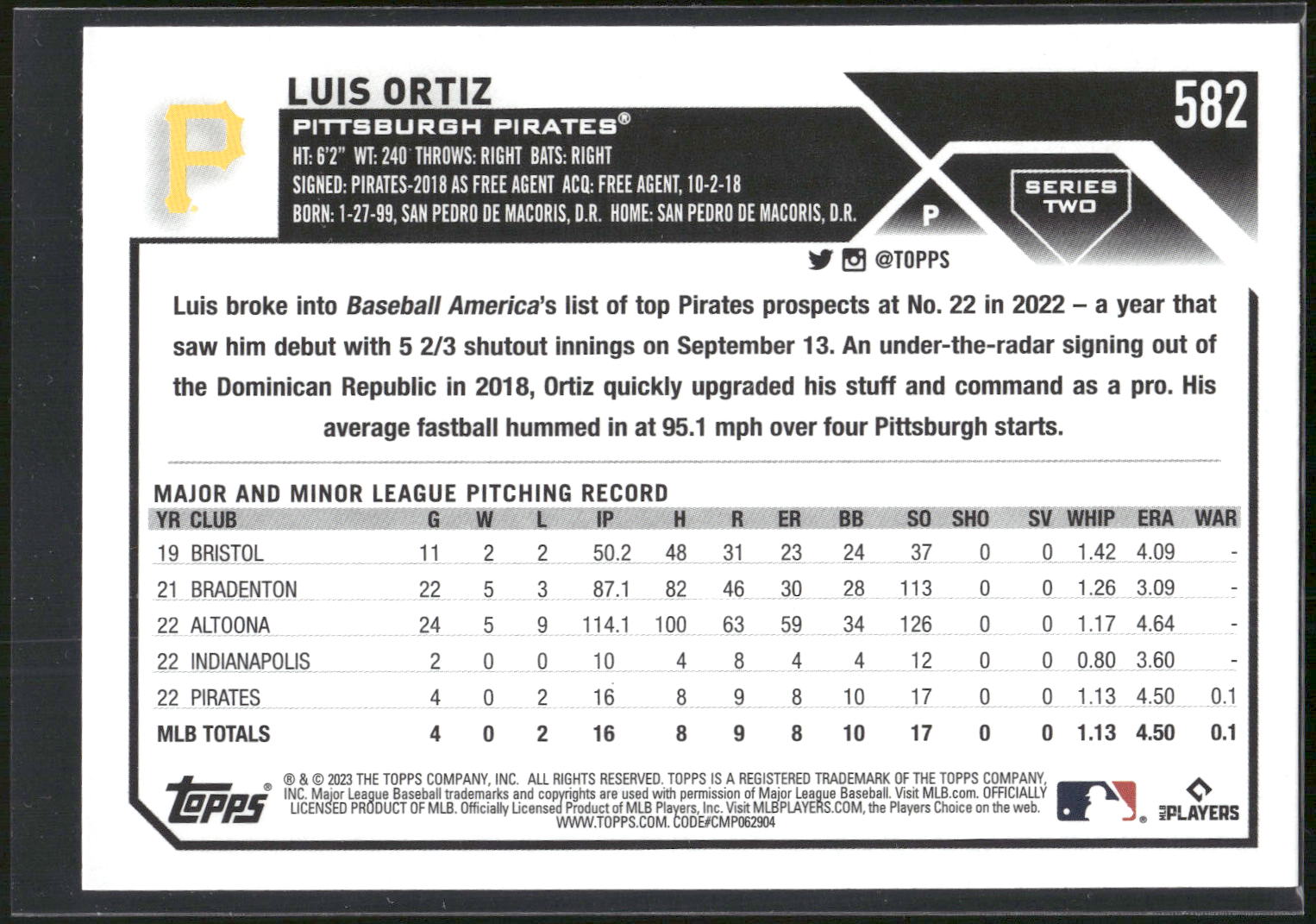 2023 Topps #582 Luis Ortiz
