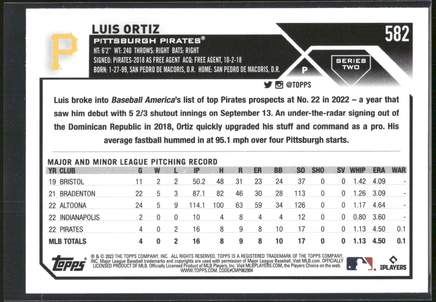 2023 Topps #582 Luis Ortiz