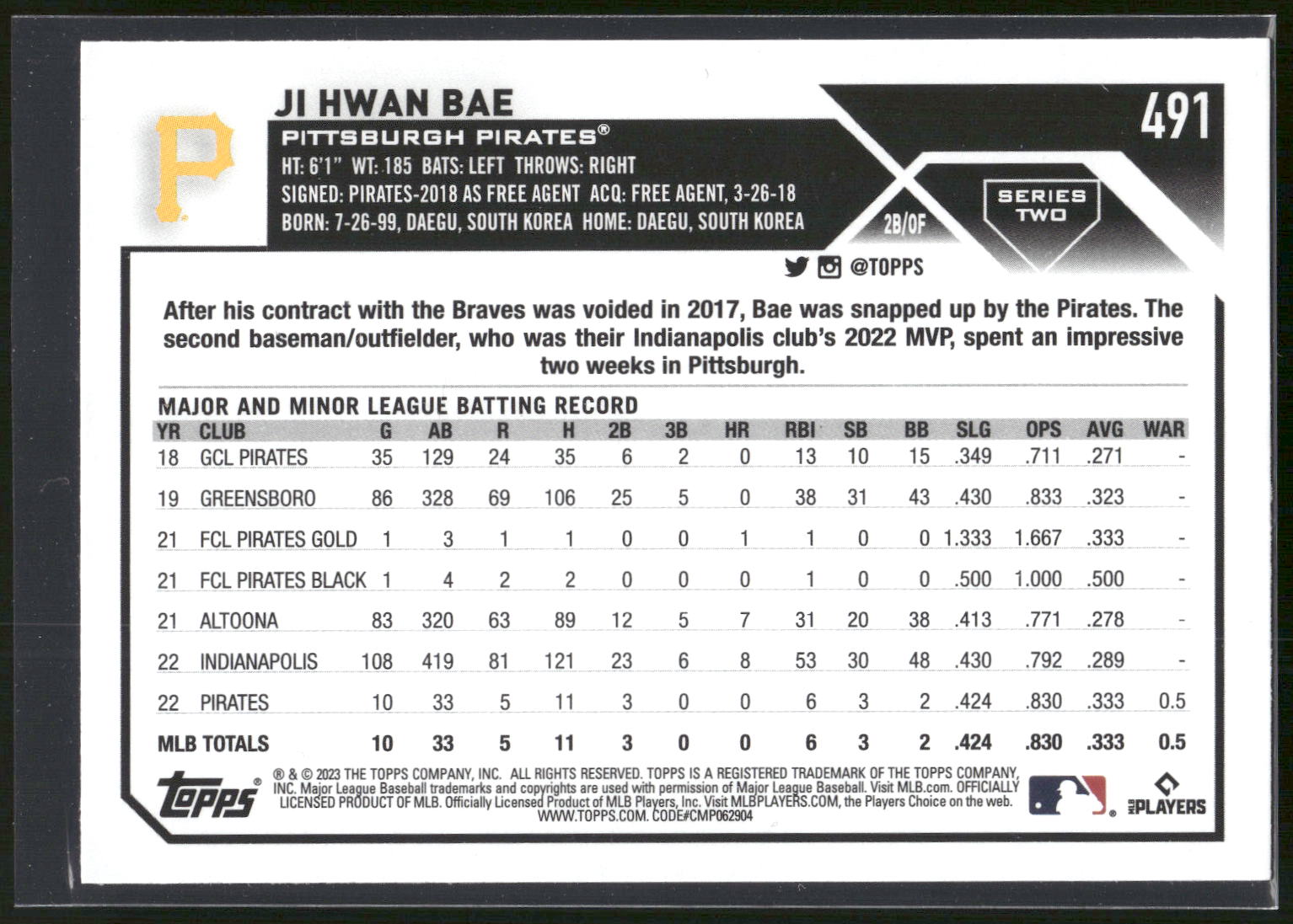 2023 Topps #491 Ji Hwan Bae