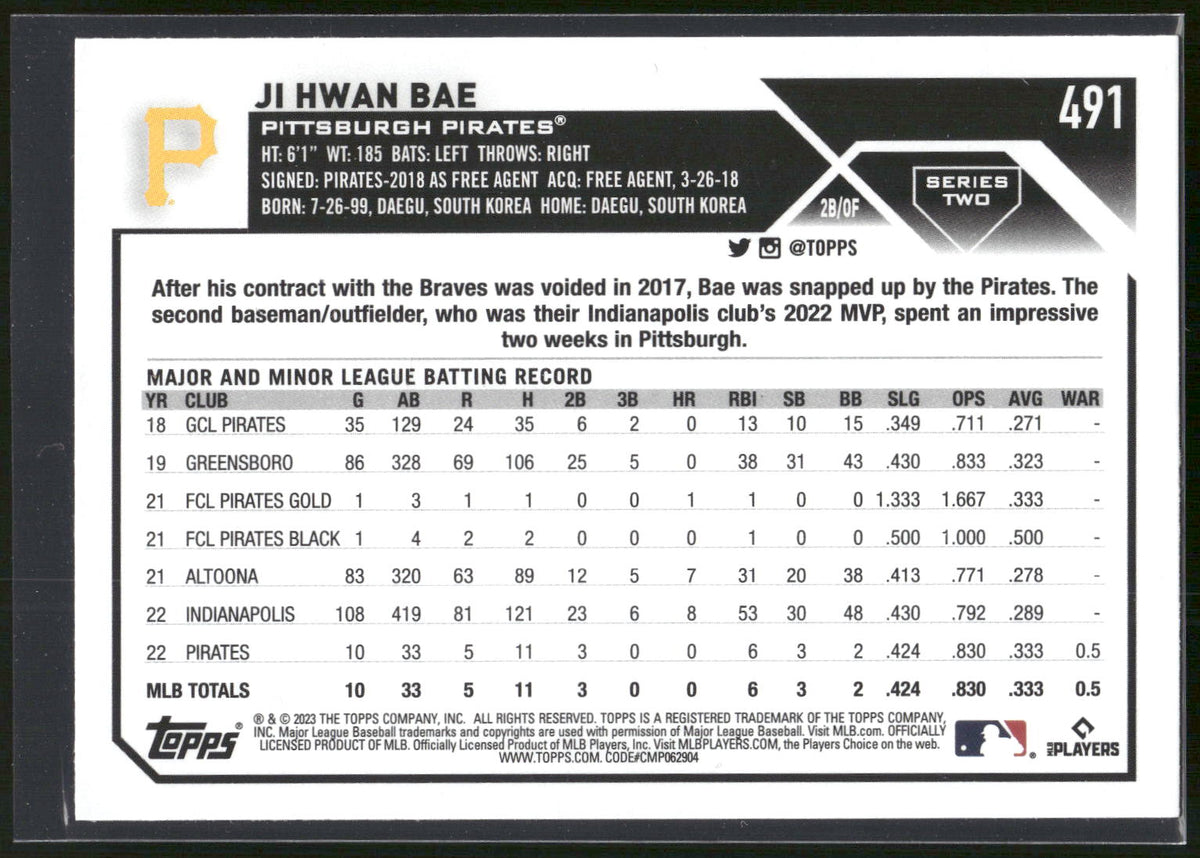 2023 Topps #491 Ji Hwan Bae
