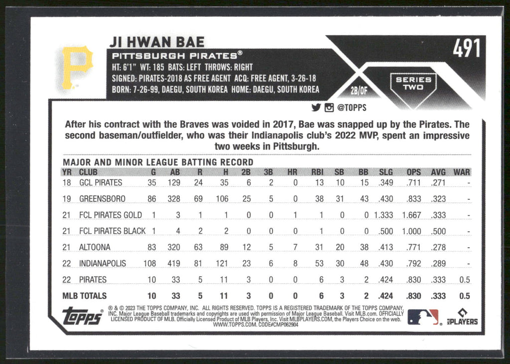 2023 Topps #491 Ji Hwan Bae