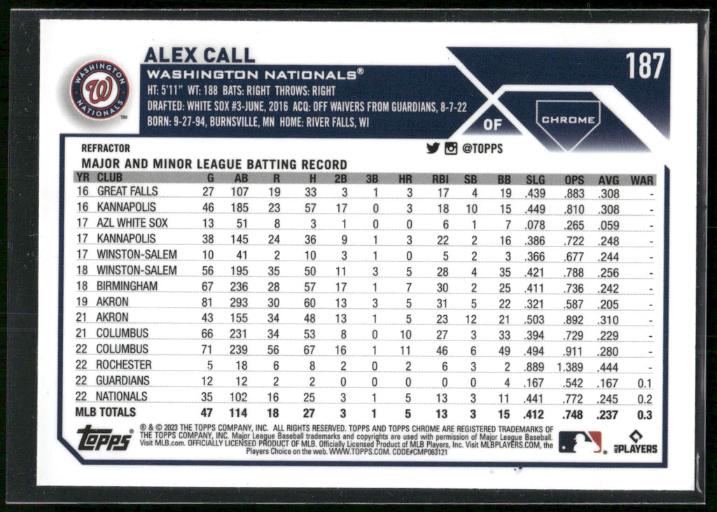 2023 Topps Chrome #187 Alex Call Refractors