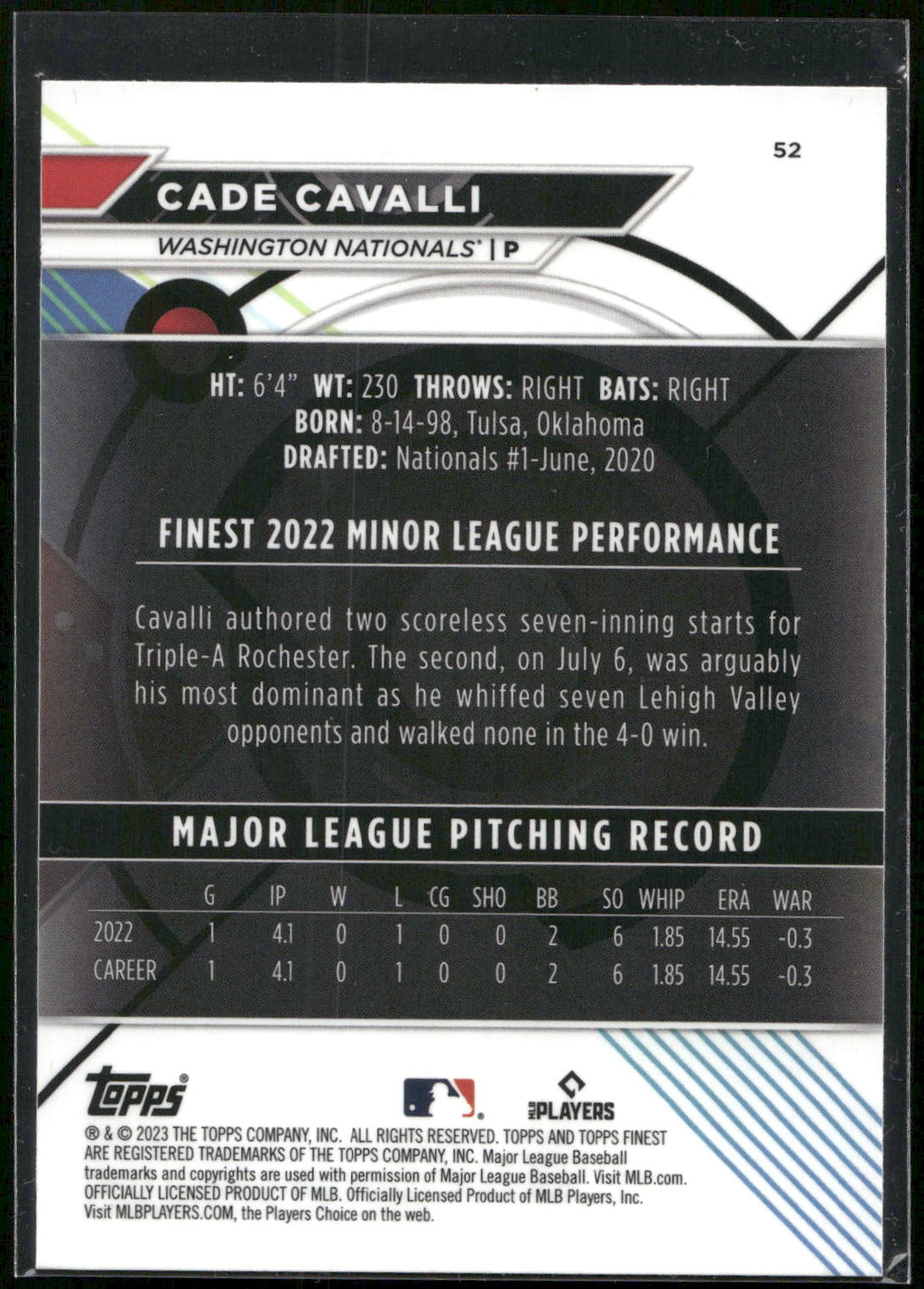 2023 Finest #52 Cade Cavalli