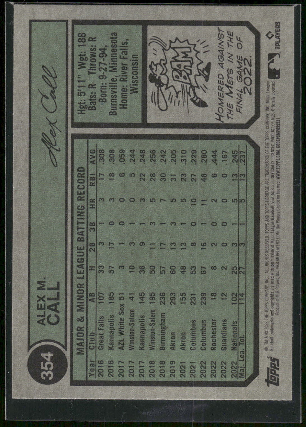 2023 Topps Heritage #354 Alex Call