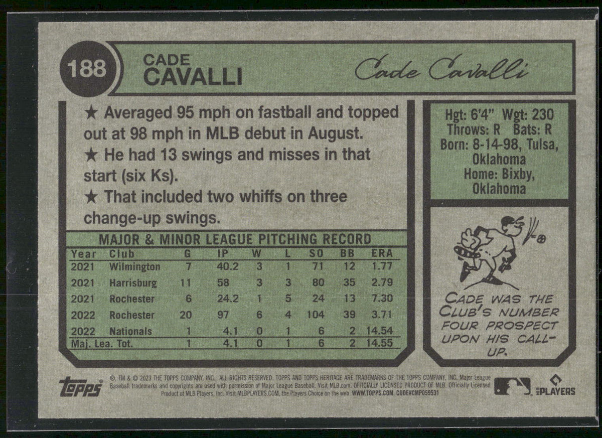 2023 Topps Heritage #188 Cade Cavalli