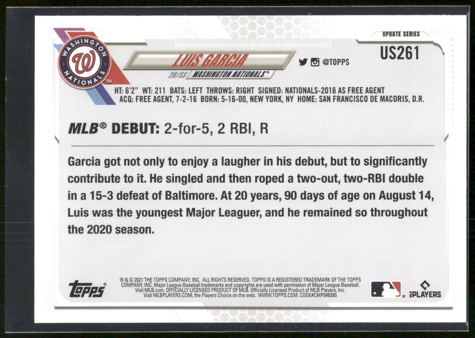 2021 Topps Update #US261 Luis Garcia