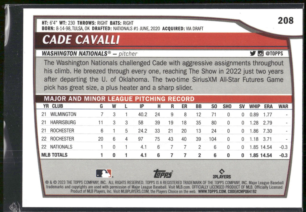 2023 Topps Big League #208 Cade Cavalli