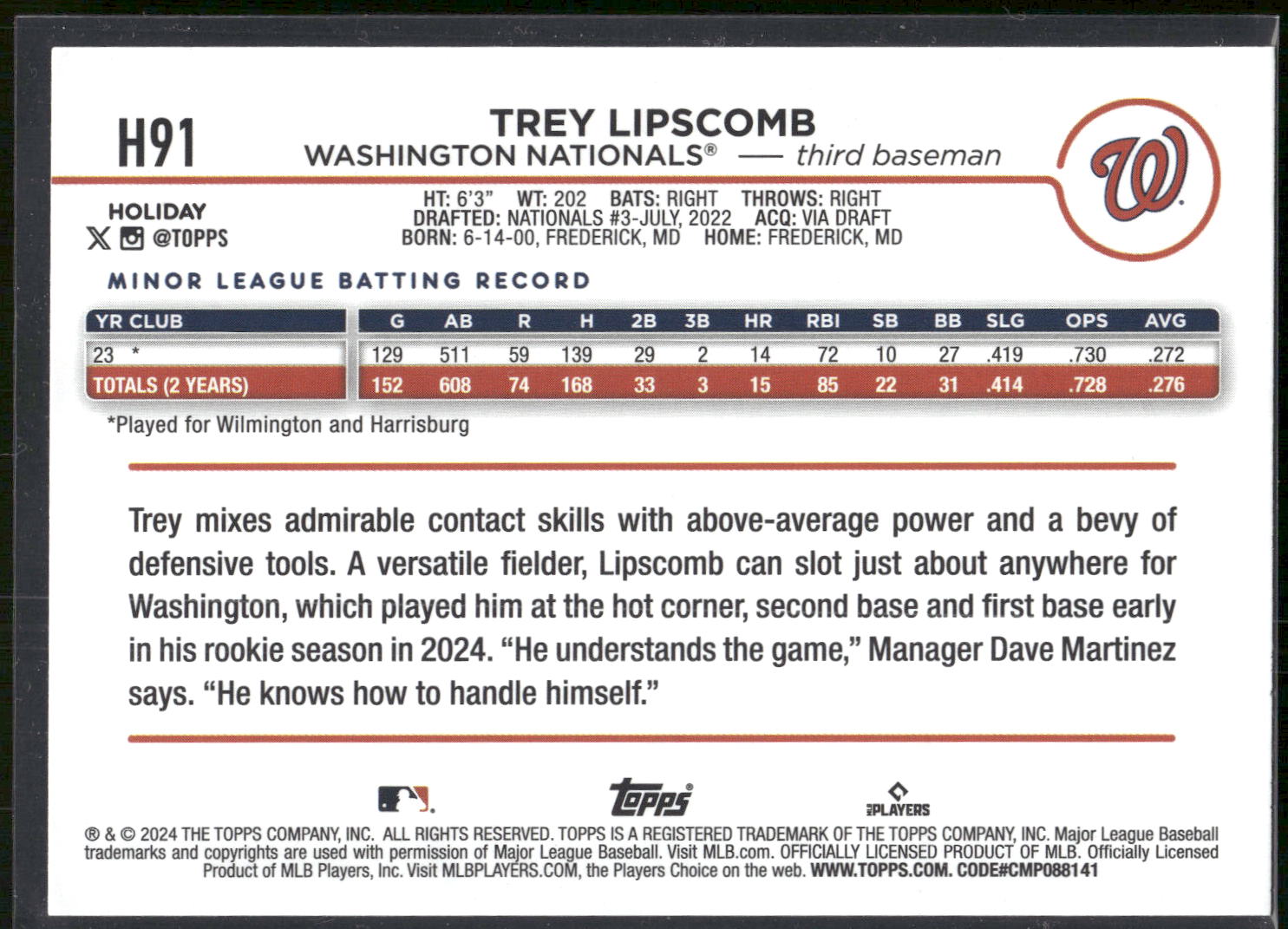 2024 Topps Holiday #H91 Trey Lipscomb